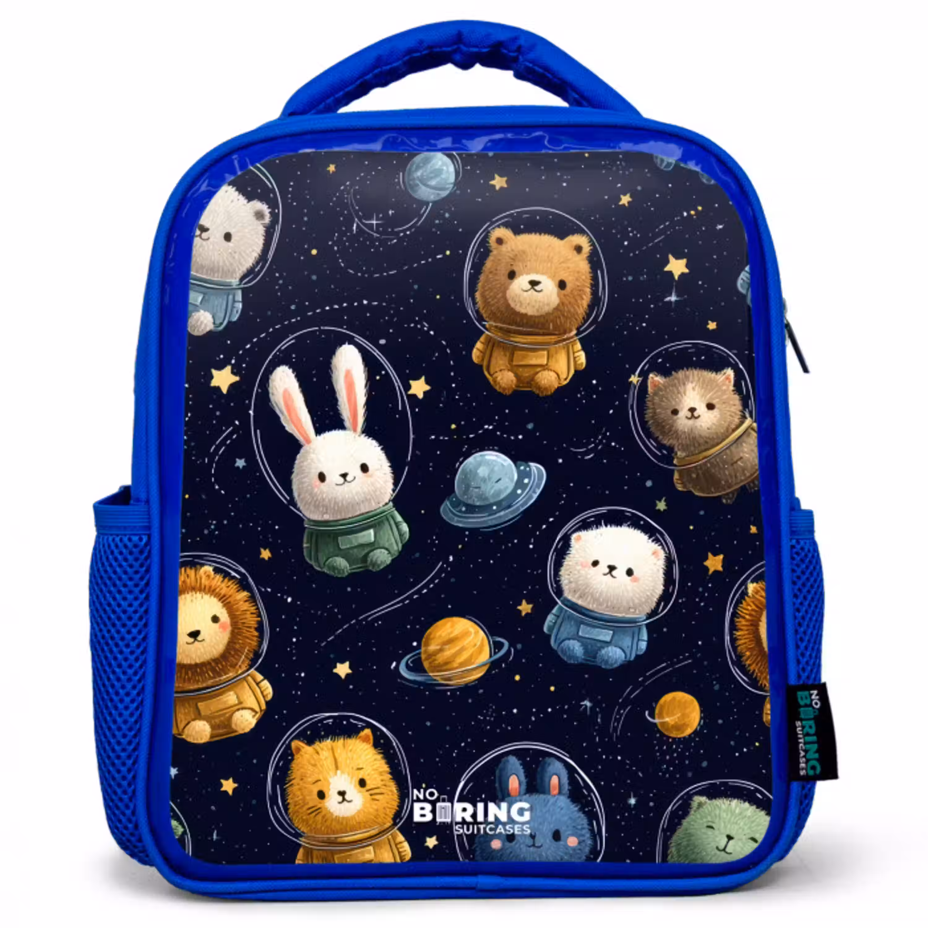 Dieren - Astronaut - Planeten - Sterren Kinderrugzak - Blauw middel -3d