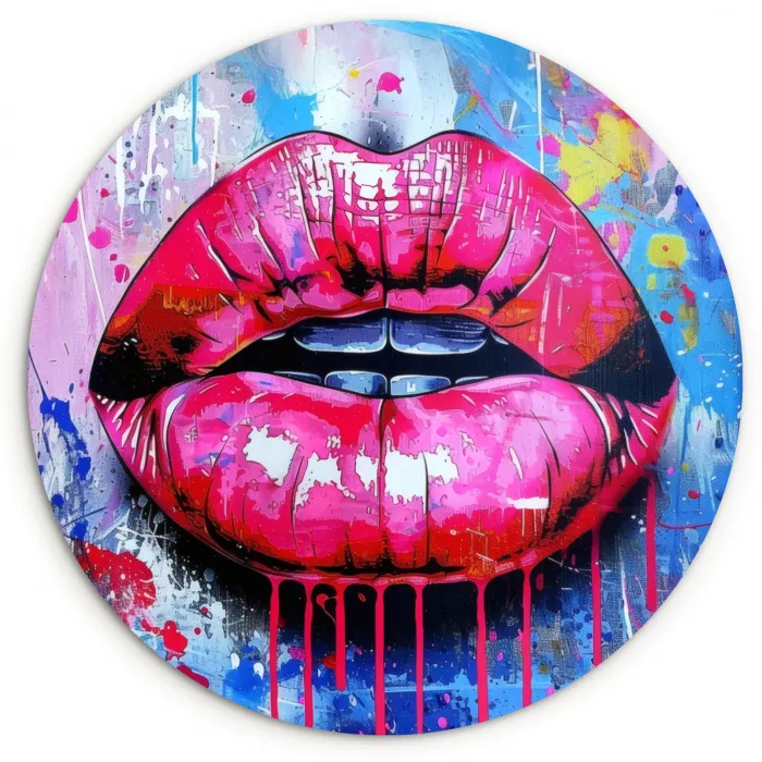 Graffiti - Lippen - Felroze - Geschilderd Wandcirkel plexiglas klein -3d