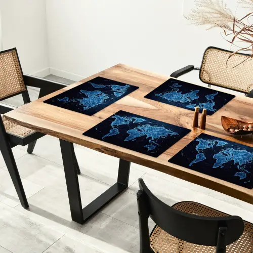 Wereldkaart - Waterstructuur - Blauw Placemat vinyl groot -zzsfeer4_Kitchenyeah-website