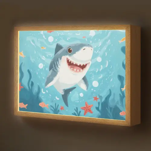 Haai - Vissen - Blauw - Onderwater Light Box met batterij (Wandlamp kind) middel -z3d_website