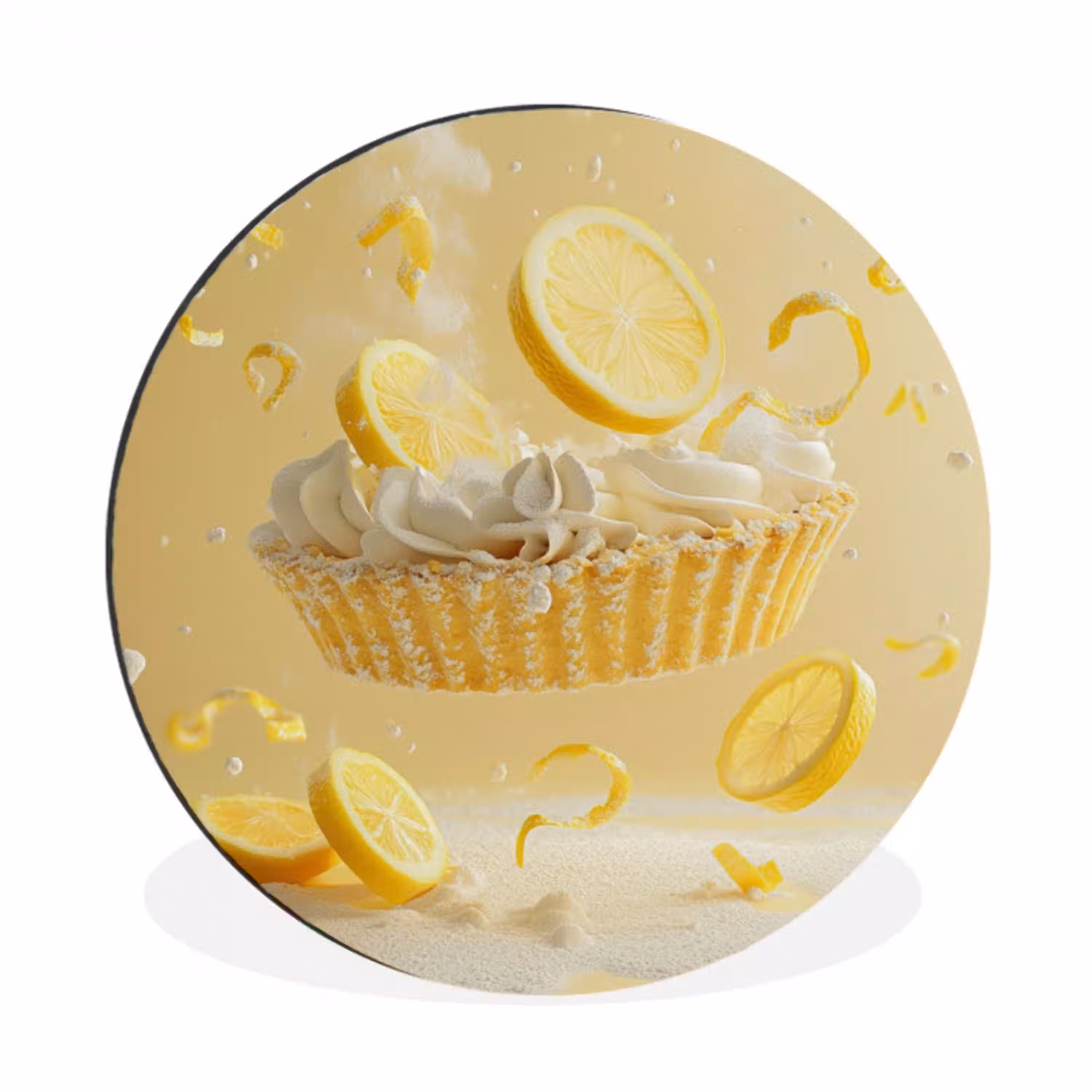 Citroen - Taart - Eten - Geel Wandcirkel aluminium klein -3d