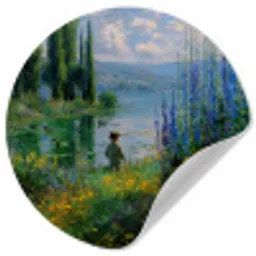 Bloemen - Meer - Bergen - Groen Wandcirkel behangsticker klein -3d