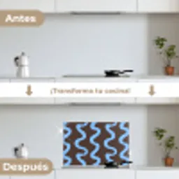 Kronkelende lijnen - Blauw - Bruin - Minimalistisch keuken achterwand spatscherm klein 900 -voor_na_ES
