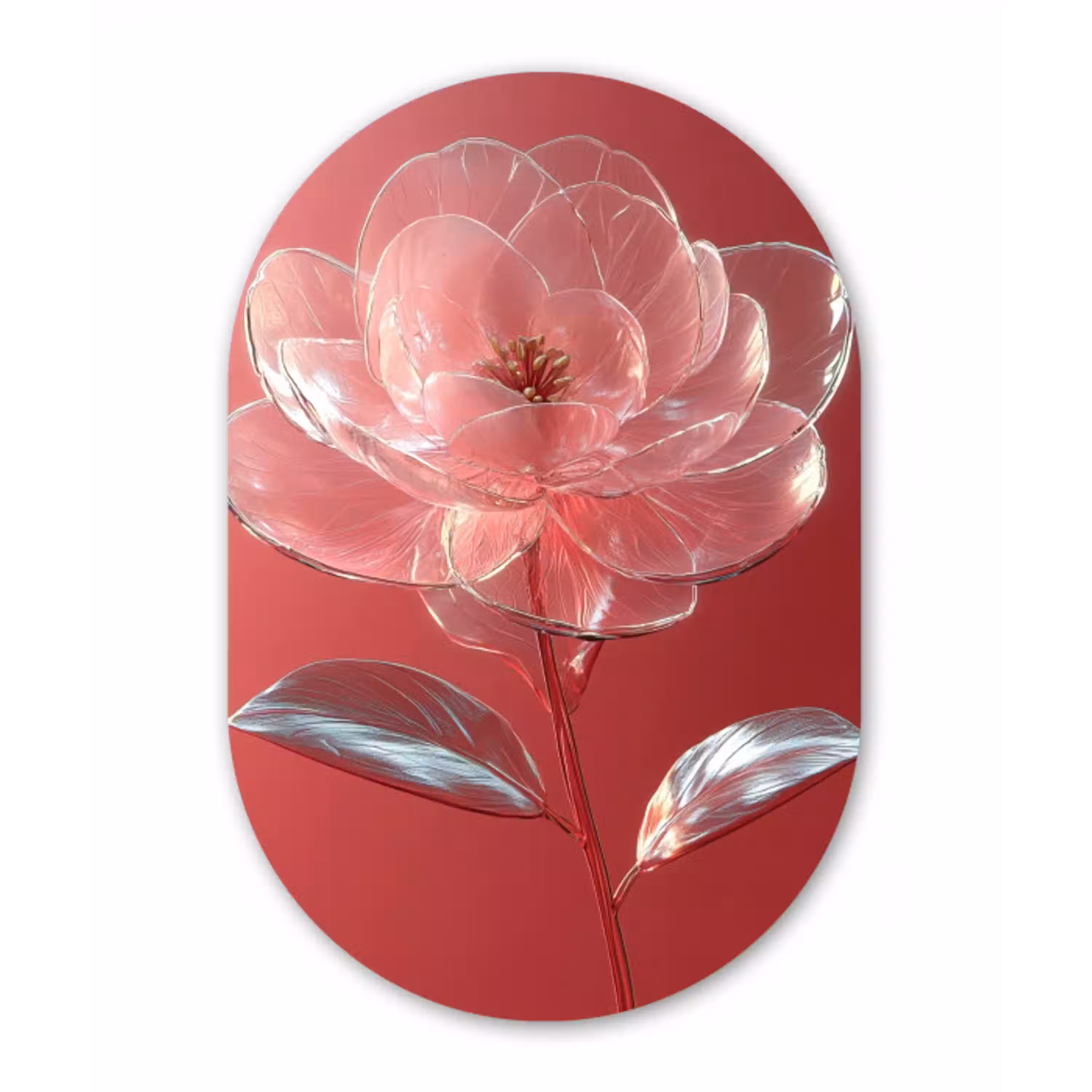 Sierlijk - Bloem - Roze - Glazen Wandcirkel Ovaal Aluminium middel -3d