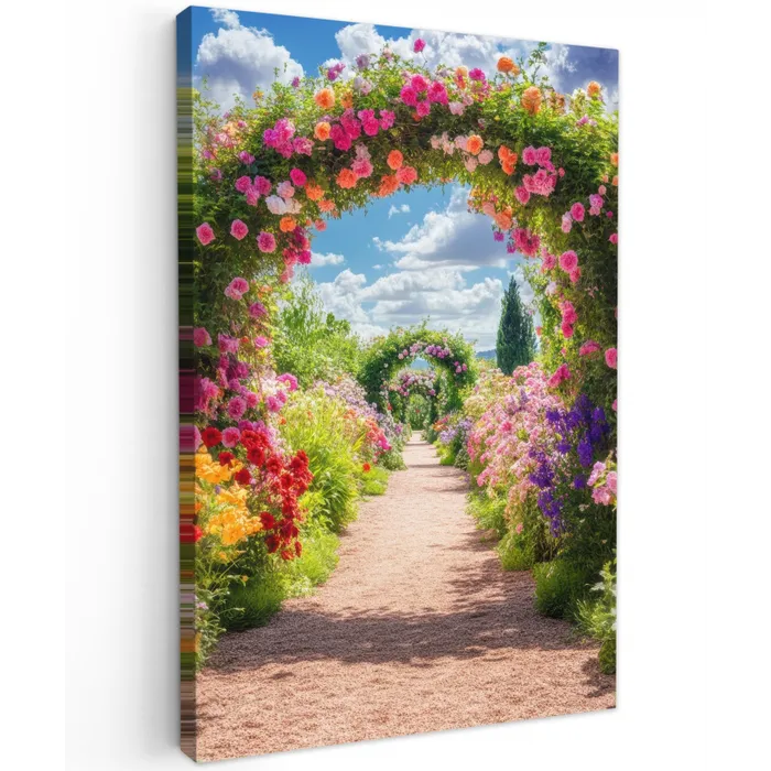 Doorkijk - Bloemen - Kleurrijk - Natuur Tuinposter op houten frame 2 cm dik klein -3d