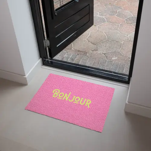 Roze - Groene Bonjour - art-deco Deurmat klein -sfeer5