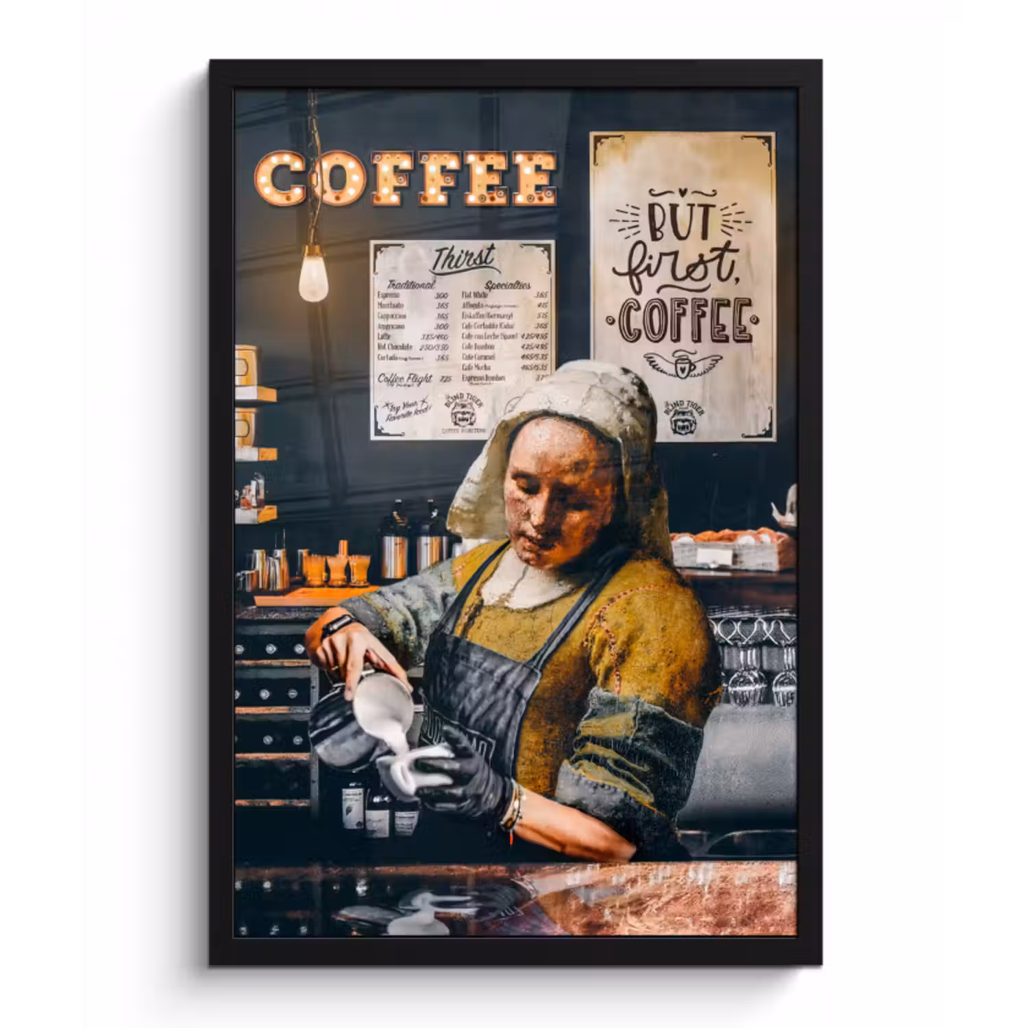 Bilder mit Rahmen - Milchmädchen - Barista - Kaffee - Vintage - Kunst - Abstrakt - Malerei - Alte Meister