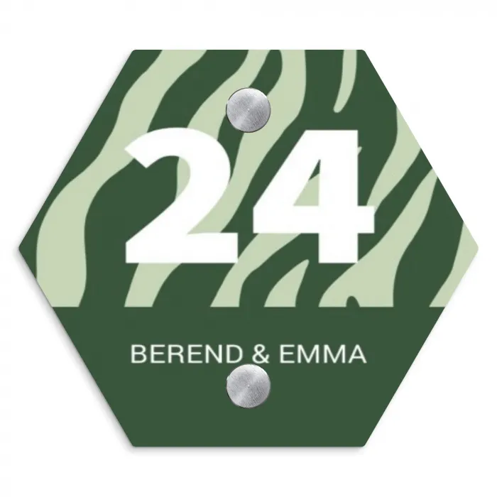 Groen zebra - Klassiek Naambord Hexagon klein -3d