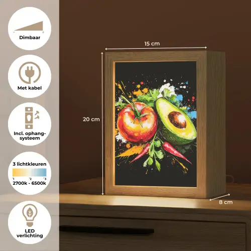 Tomaat - Avocado - Peper - Graffiti - Verf - Modern Light Box met kabel (Tafellamp) klein -USP_NL