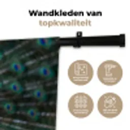 Pauw - Veren - Blauw Wandkleed katoen klein -sfeer2