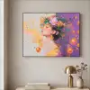 Abstract - Vrouw - Bloemenkroon - Goud Textielframe zwart klein -sfeer2