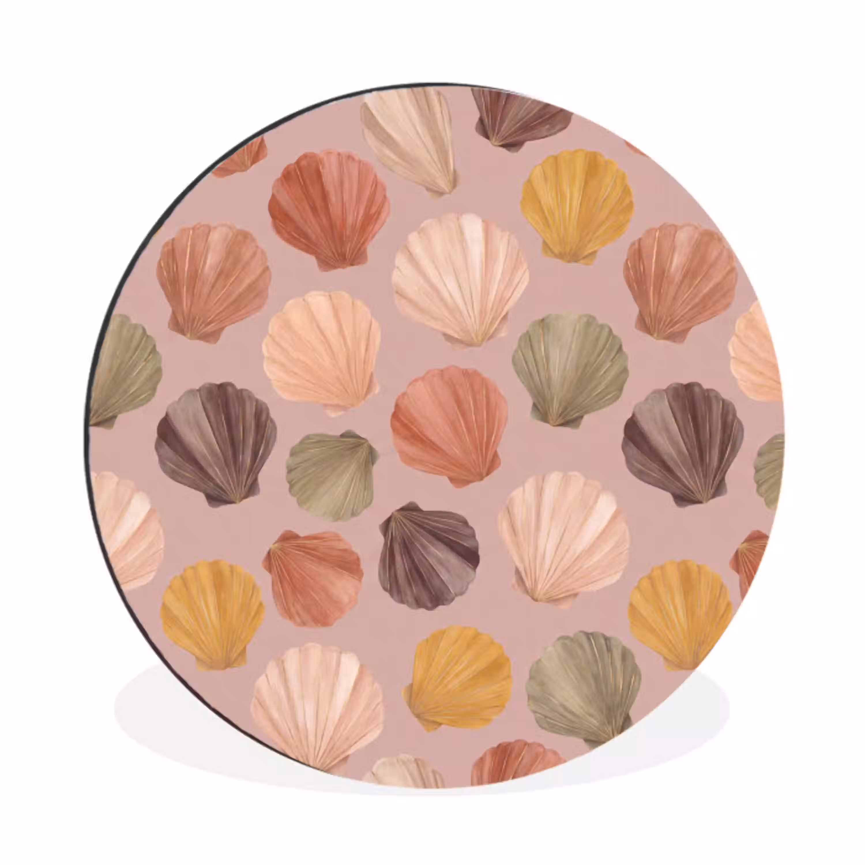 Schelp - Patroon - Zee - Aquarel - Aardetinten Wandcirkel aluminium klein -3d