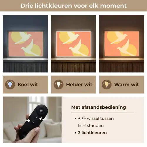 Vogels - Cirkels - Geel Light Box met batterij (Wandlamp) middel -USP_lichtkleurNL