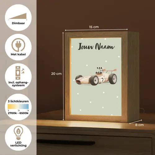 Beige - Raceauto - Stippen - Wielen Light Box met kabel (Kinderlampje) klein -USP_NL