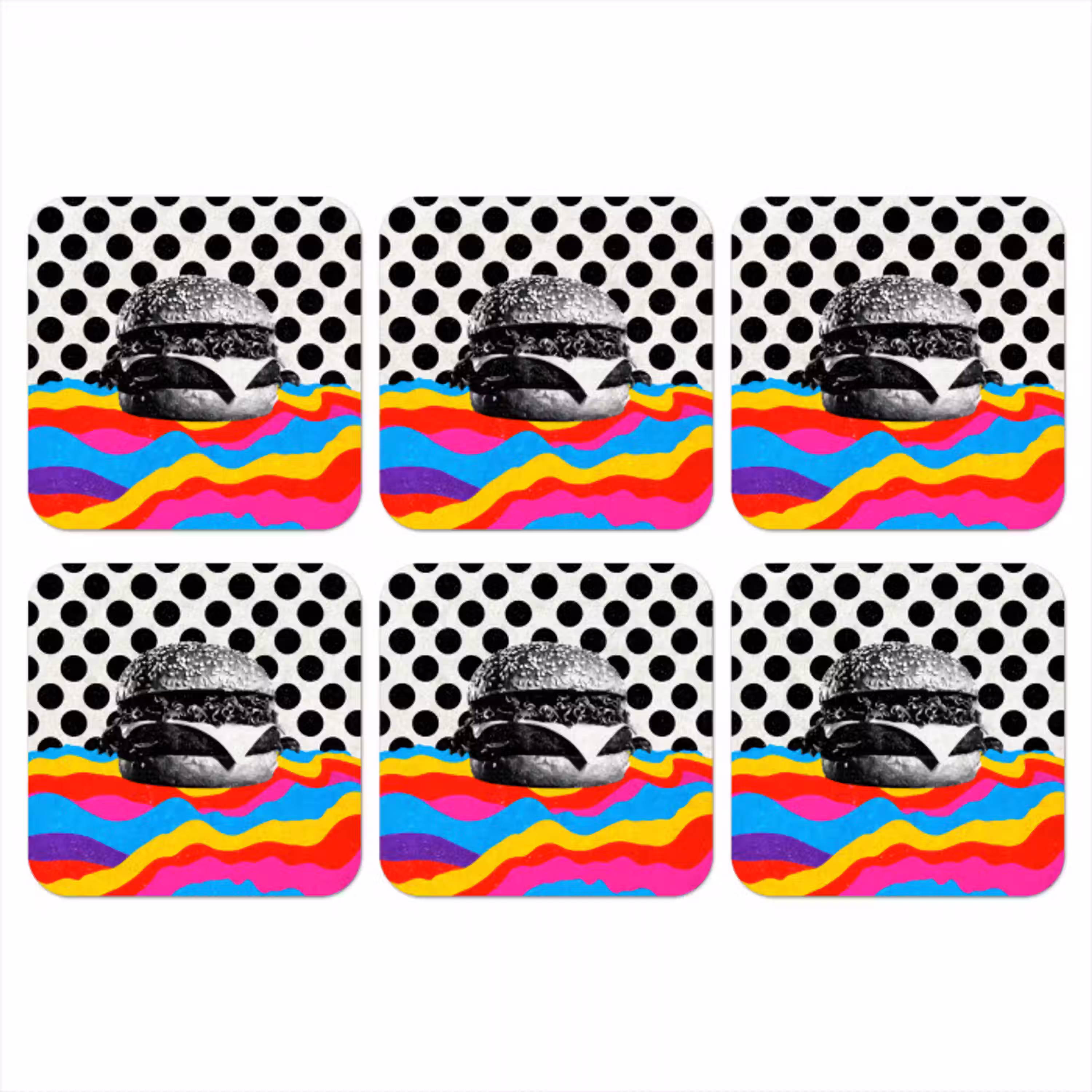 Hamburger - Stippen - Golven - Kleuren onderzetter kurk middel -3d