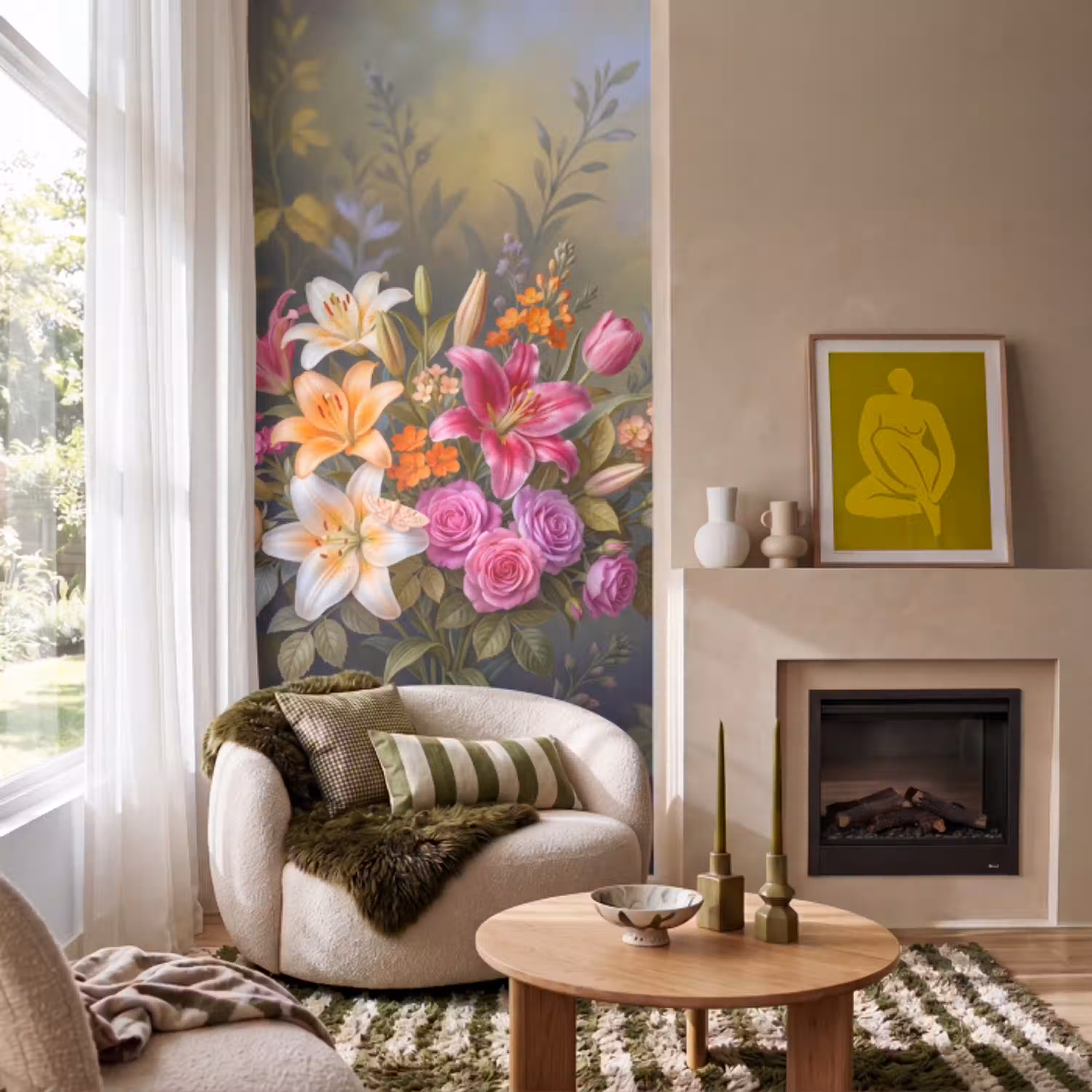Bloemen - Boeket - Natuur - Kleurrijk - Modern Behang Vlies klein -sfeer2
