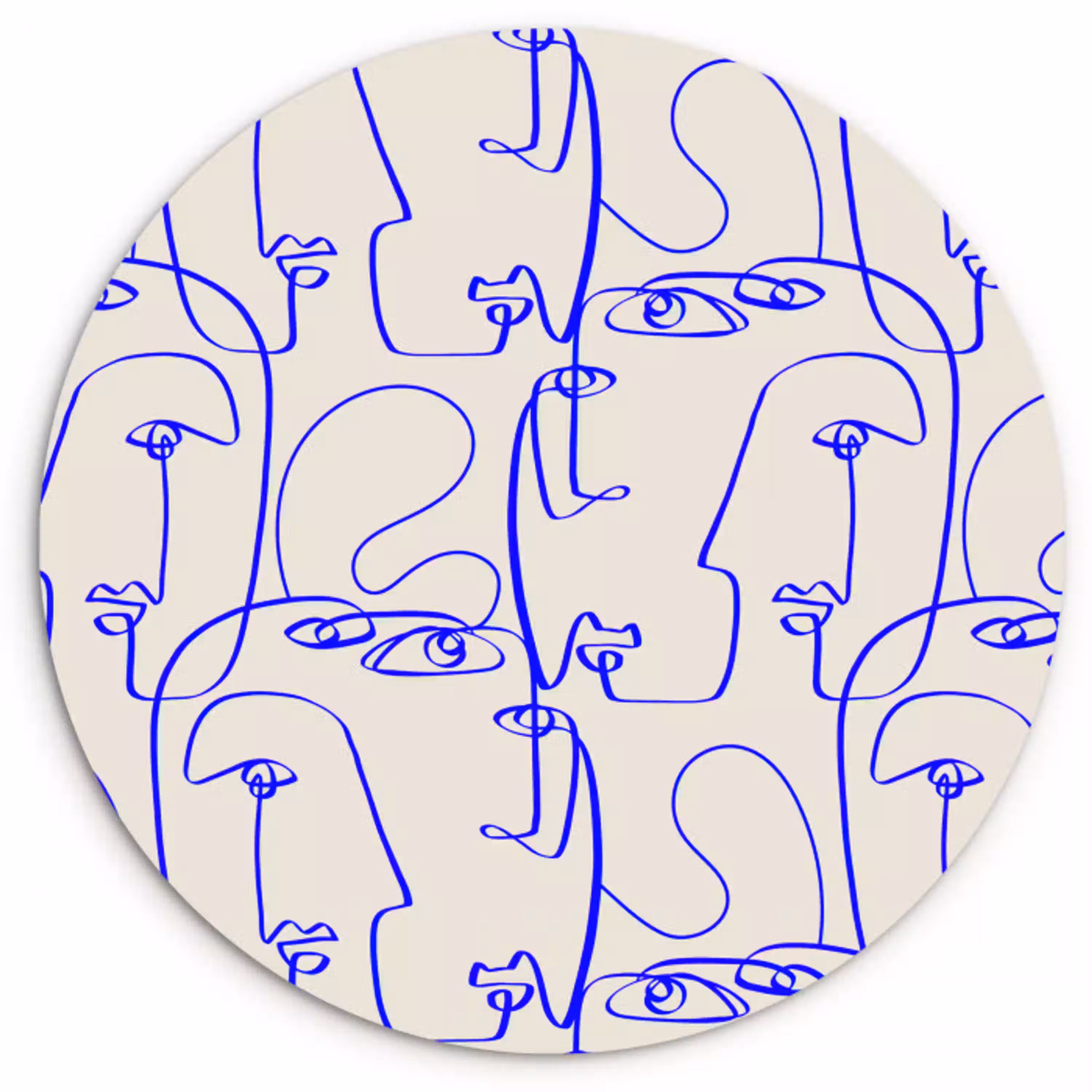 Gezicht - Blauw - Lijnen - Beige Wandcirkel plexiglas klein 852 -3d