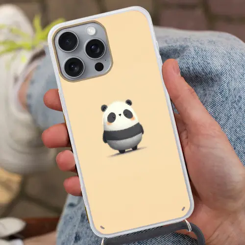 Panda - Beige - Minimalistisch Hoesje iPhone 16 Pro Max met koord klein -sfeer3