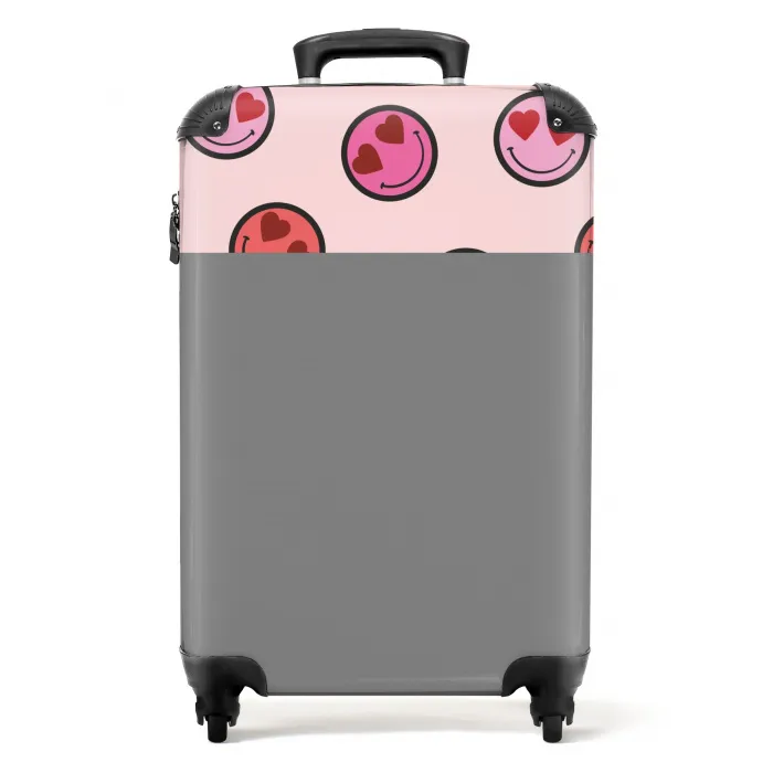 Roze smiley's op een roze achtergrond NBS - Handbagage koffer - Kinderen Unisex middel -productfoto_recht