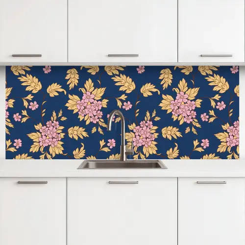 Bloesem - Bladeren - Roze - Goud - Patronen keuken achterwand 2 middel 871 -3d