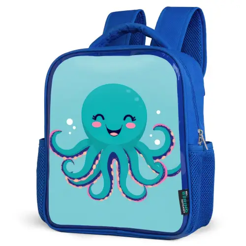Octopus - Blauw - Gezicht Kinderrugzak - Blauw middel -schuin