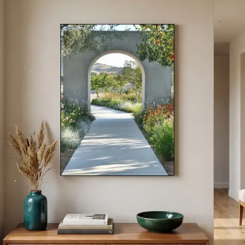 Doorkijk - Pad - Beton - Landschap Textielframe - compleet frame klein -sfeer1