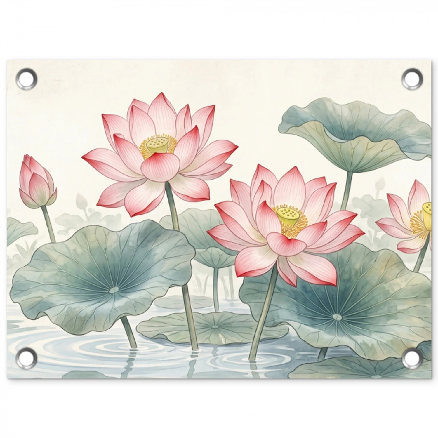 Aquarel - Lotusbloemen - Kleurrijk tuinposter los doek klein -3d