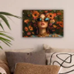 Vrouwen - Bloemen - Modern - Bril - Abstract canvas 2cm klein -sfeer1