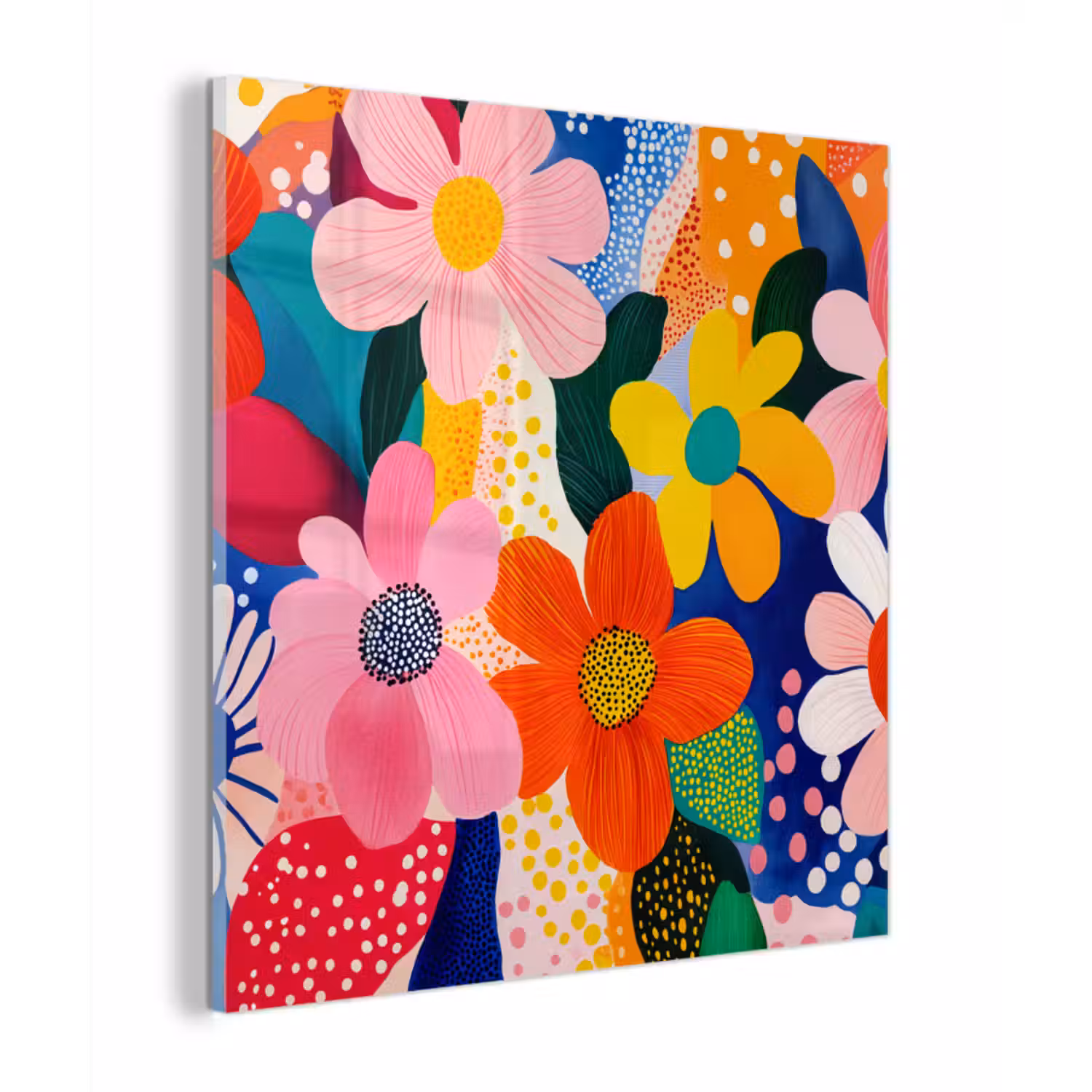 Glas schilderij - Bloemen - Kleurrijk - Stippen
