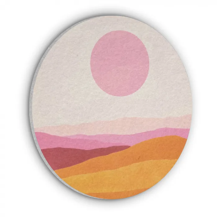 Heuvels - Oranje - Zon - Abstract Akoestische PET Vilt - Rond klein -3d