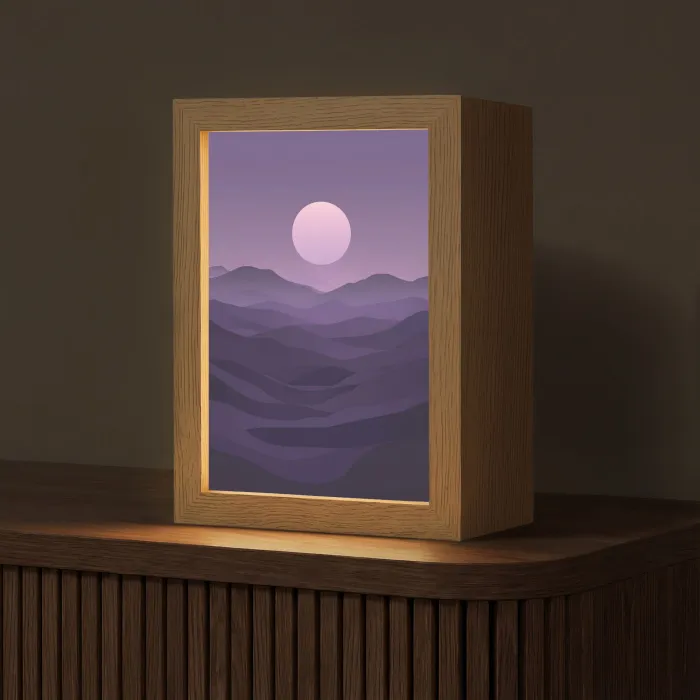 Heuvels - Paars - Mist - Zon Light Box met kabel (Tafellamp) klein -z3d_website
