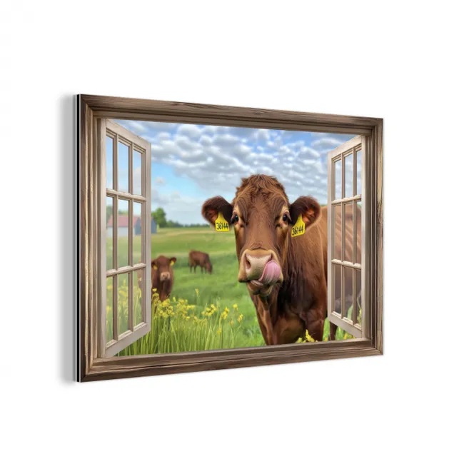 Doorkijk - Koe - Weiland - Landschap - Dieren aluminium wit klein -3d
