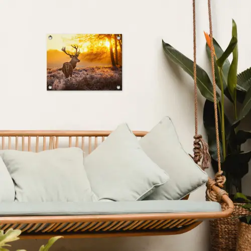 Hert - Dieren - Zonsondergang - Winter - Heide - Natuur tuinposter los doek klein -sfeer7