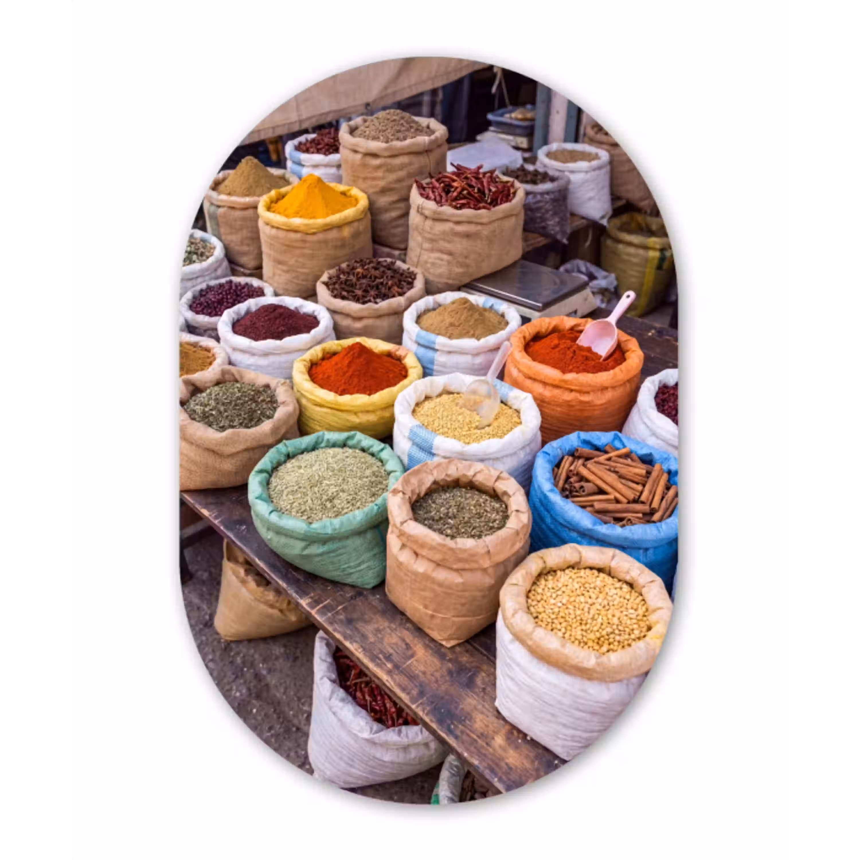 Kruiden - Zakken - Markt Wandcirkel Ovaal Glas middel -3d
