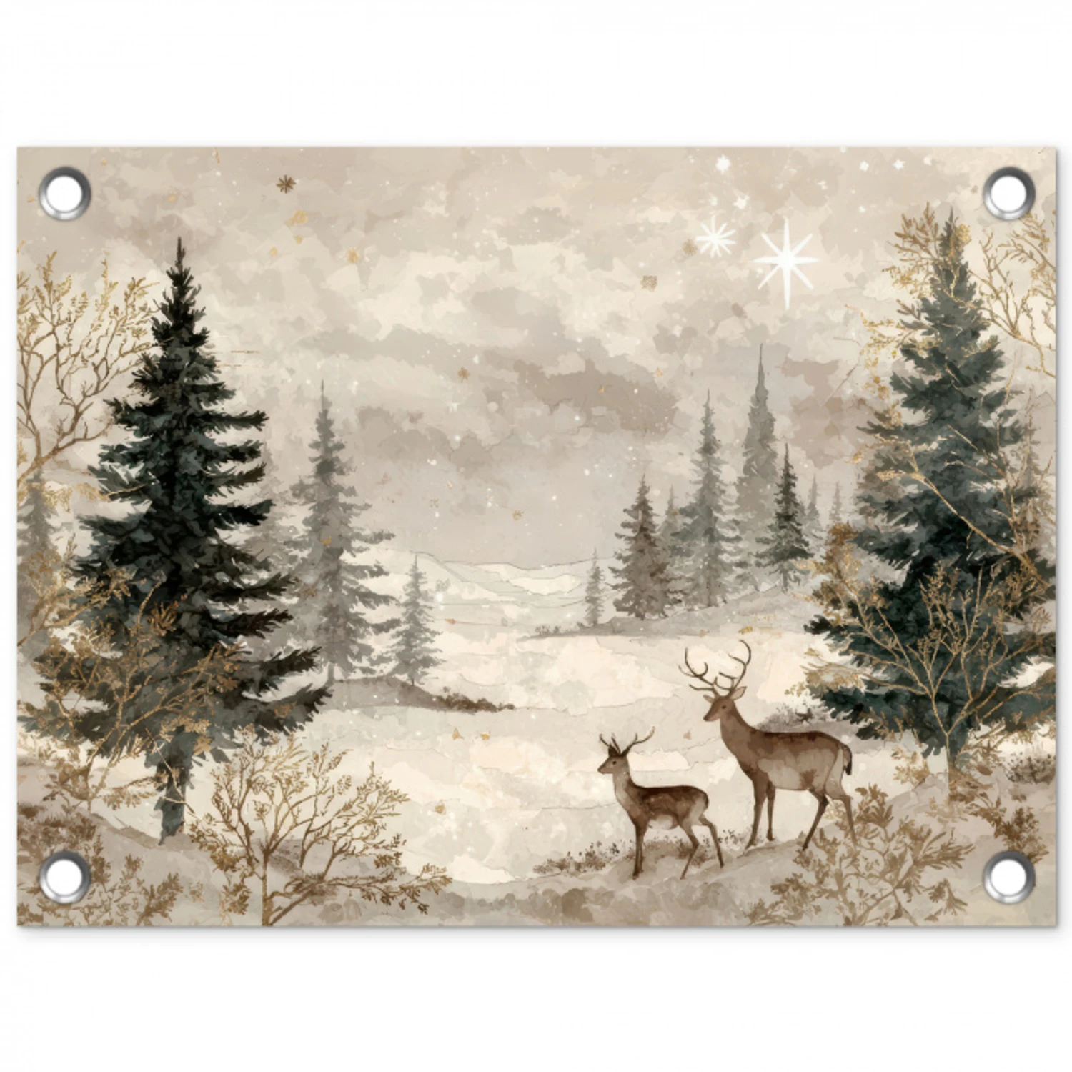 Bos - Herten - Winter - Sneeuw tuinposter los doek klein -3d