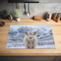 Schotse Hooglander - Sneeuw - Bergen - Winter Inductie beschermer vinyl 3mm klein -sfeer5