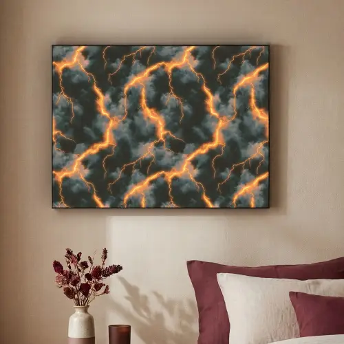Oranje - Bliksem - Wolken Textielframe - compleet frame klein 947 -sfeer1
