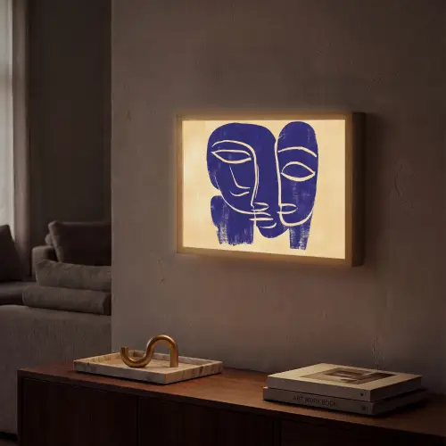 Okergeel - Blauw - Eenvoudige lijnen Light Box met batterij (Wandlamp) middel -sfeer1