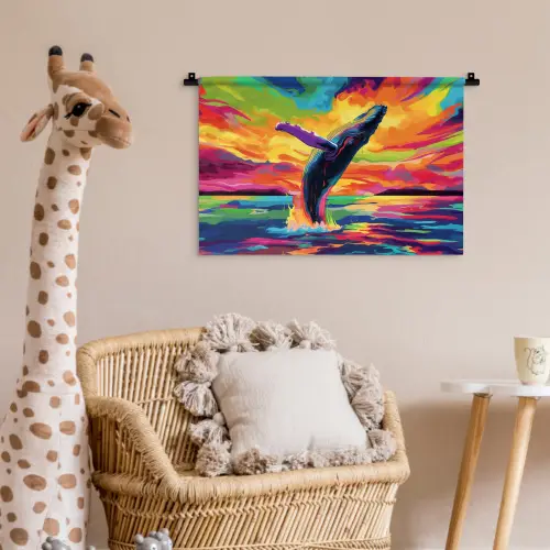 Zonsondergang - Walvis - Geschilderd - Kleurrijk Wandkleed katoen klein -wsfeer5_kind
