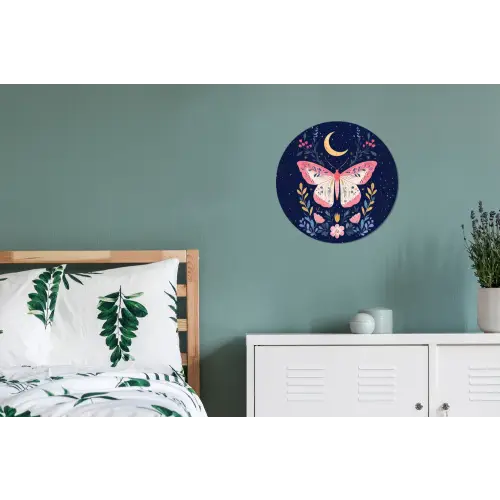 Vlinder - Maan - Bloemen - Sterrenhemel Wandcirkel aluminium klein -slaapkamer