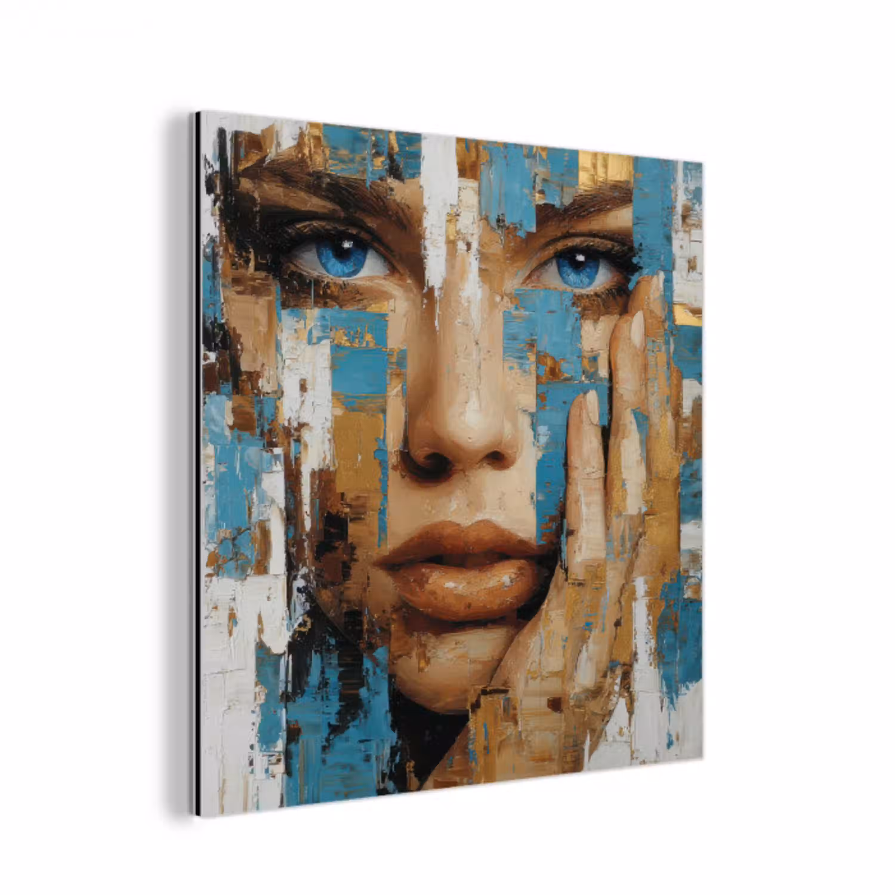 Abstract - Penseelstreken - Blauw - Gezicht aluminium wit klein -3d