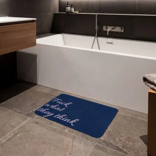 Fuck what they think - Blauw - Cursief Badmat klein -sfeer3