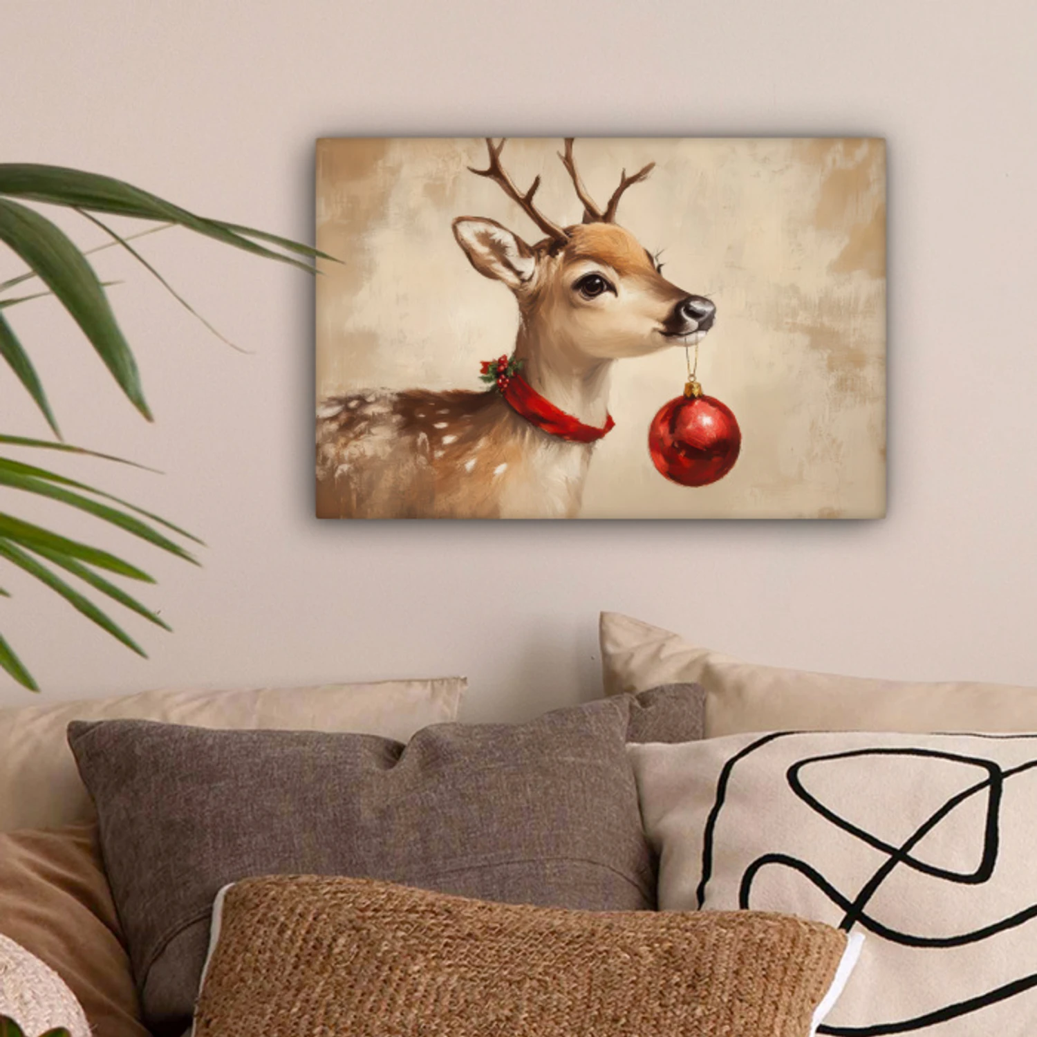 Kerst - Hert - Gewei - Kerstbal - Rendier canvas 2cm klein -sfeer1
