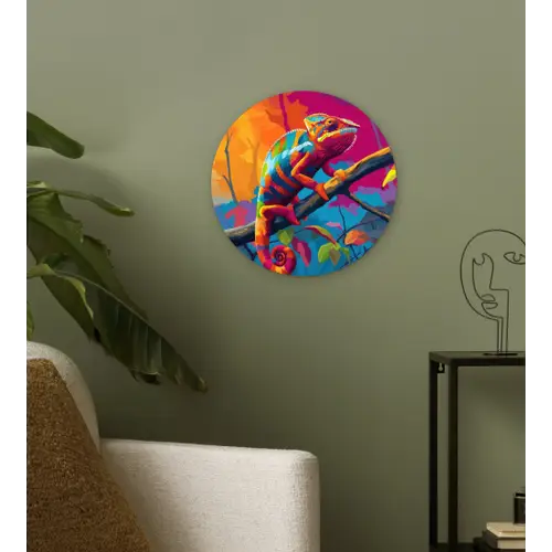 Kameleon - Tak - Gestreept - Bladeren Wandcirkel plexiglas klein -sfeer3