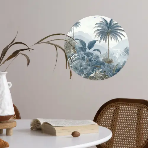 Jungle - Modern - Blauw - Groen Wandcirkel behangsticker klein -sfeer3