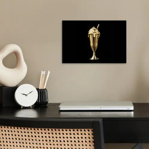 Milkshake - Goud - Drinken - Zwart poster papier klein -sfeer1