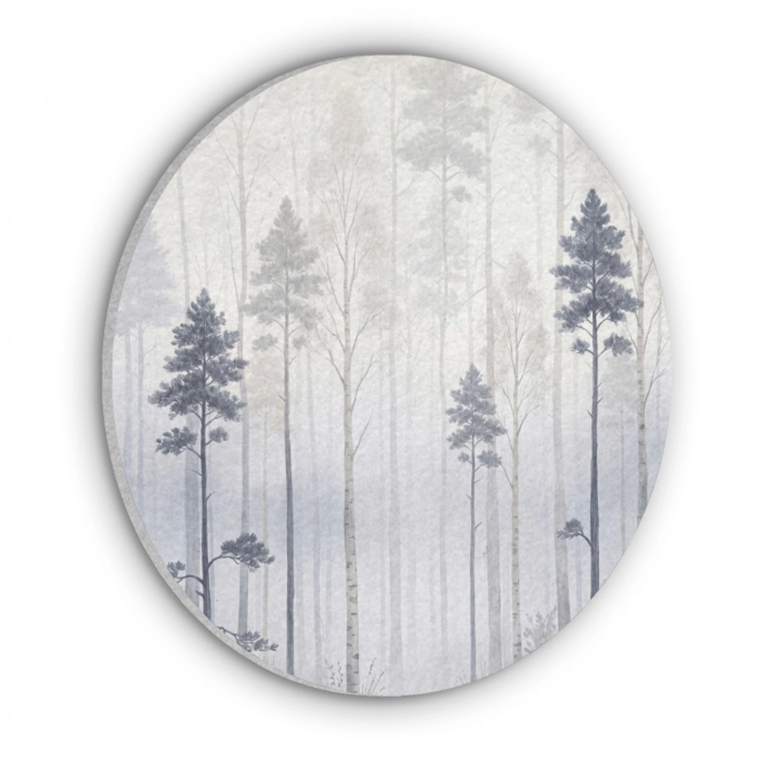 Bos - Bomen - Mist - Natuur - Illustratie - Grijs Akoestische PET Vilt - Rond klein -3d
