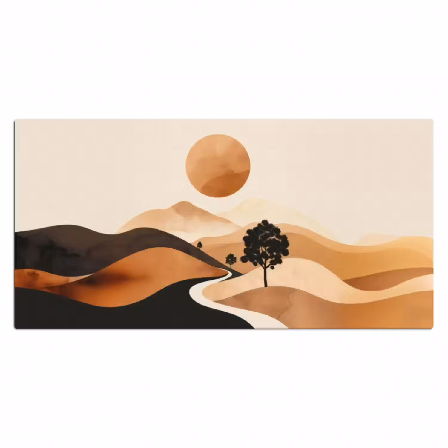 Schreibtischunterlage - Sonne - Hügel - Baum - Abstrakt