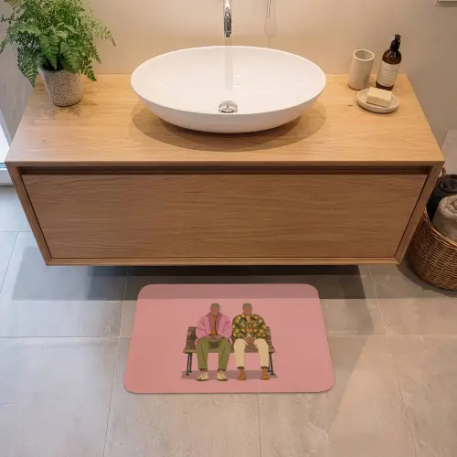 Illustratie - Bankje - Personen - Minimalistisch Badmat klein -sfeer1