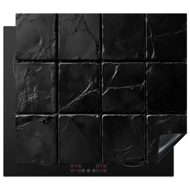 Zwart - Tegels - Steen Inductie beschermer vinyl 3mm middel -3d